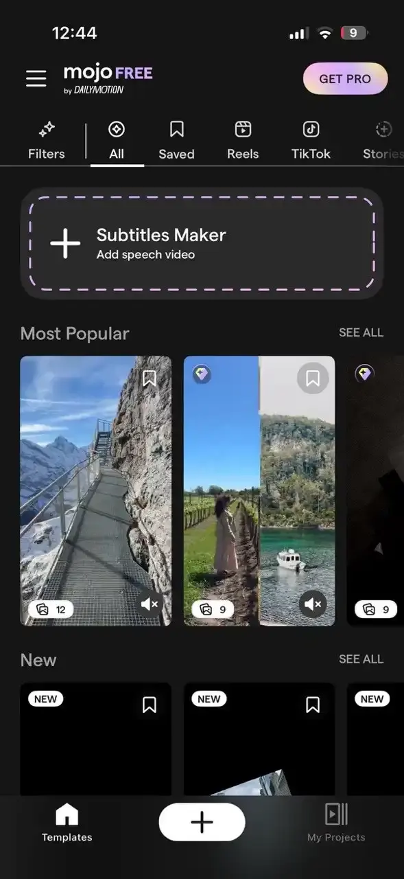 The template browser in Mojo showing Most Popular animated Story templates