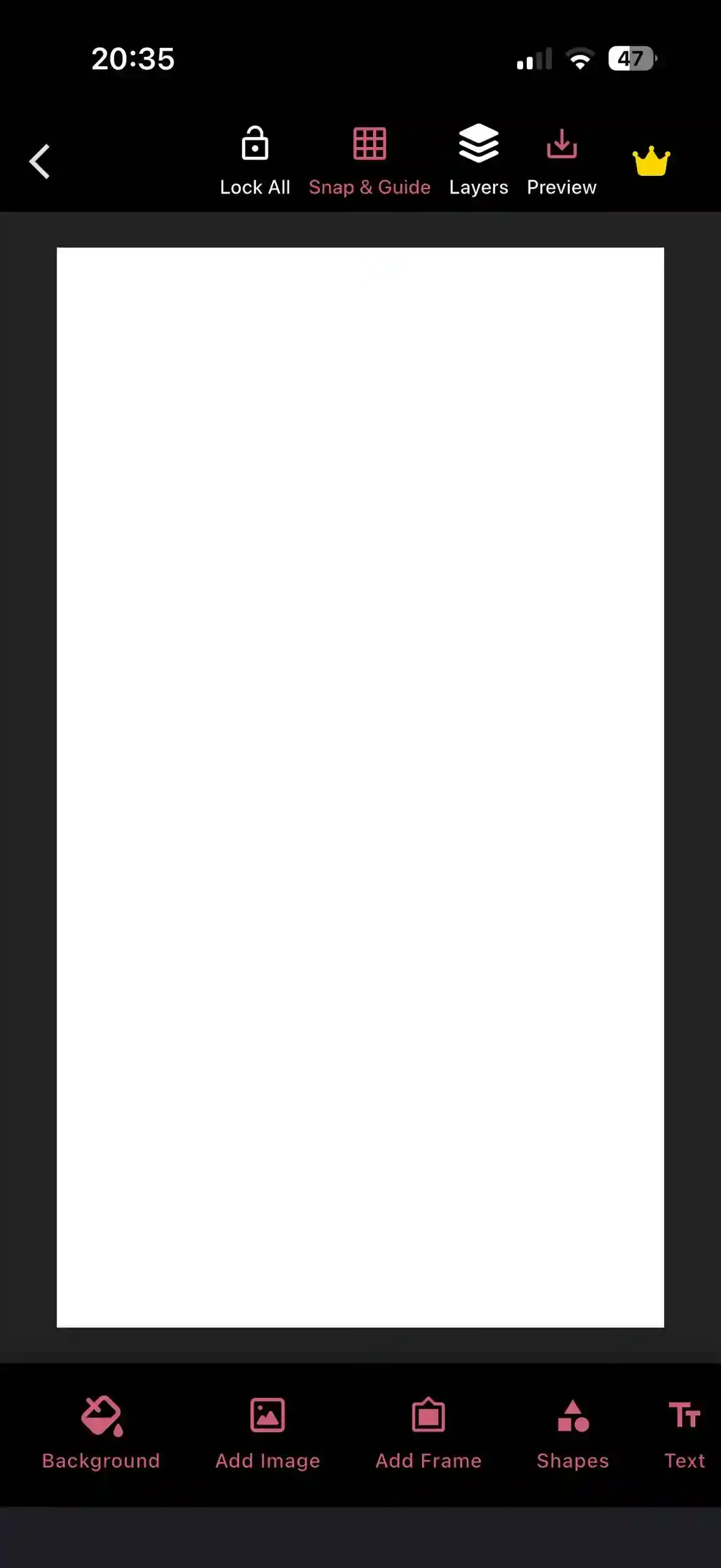 Blank canvas on the editing page in CollagePhotoApp