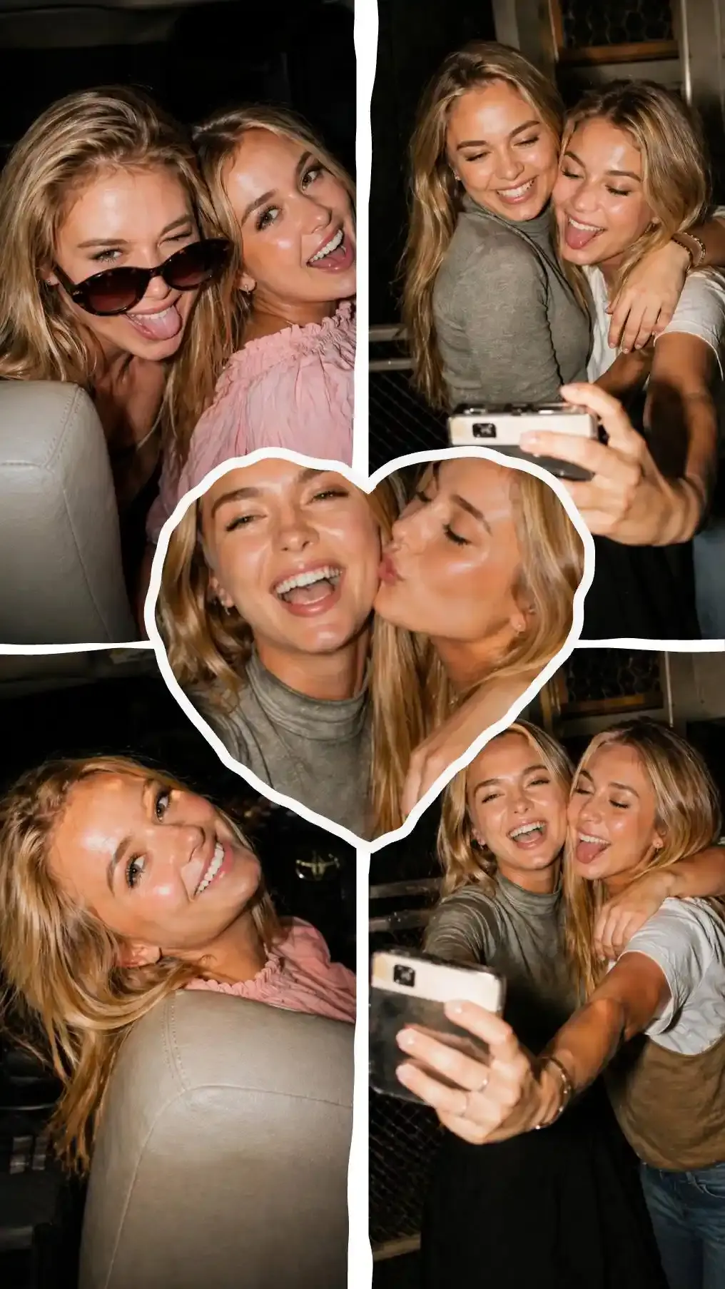 Friends selfie collage made with photo collage app collagephotoapp with heart frame and candid night photos in scrapbook style layout